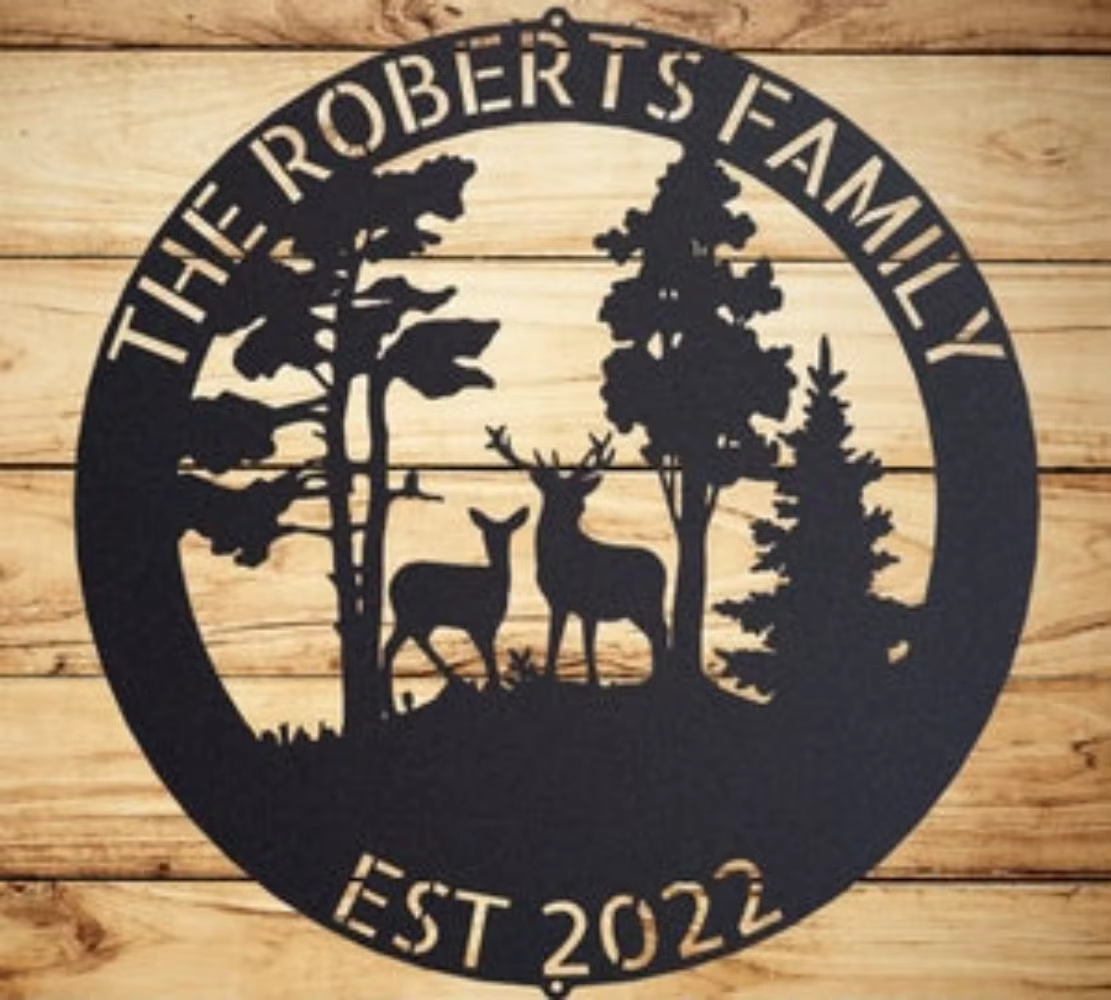 Outdoor Hunting Names - Personalized Deer Metal Cabin Sign Outdoor